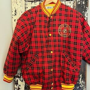 Vintage Michel women’s plaid 1985 St. Michel varsity jacket.  Size Small.